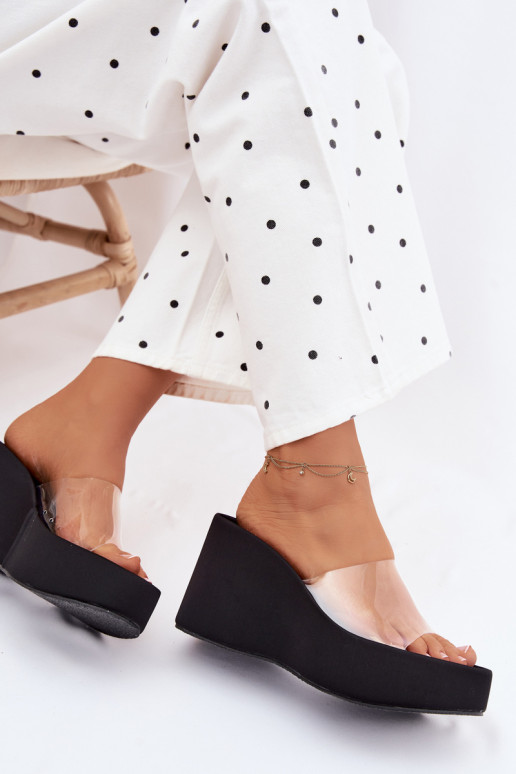 Women's Platform Sandals With Transparent Strap Black Zolretia