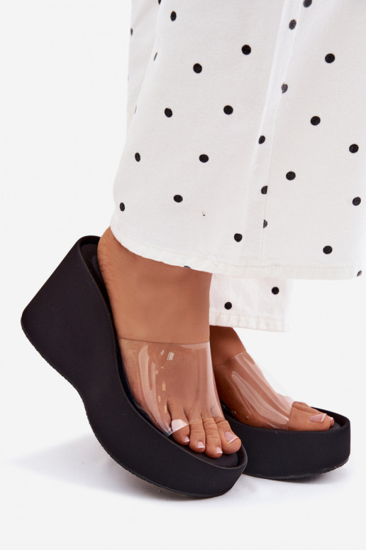 Women's black platform slippers with transparent straps Zolretia