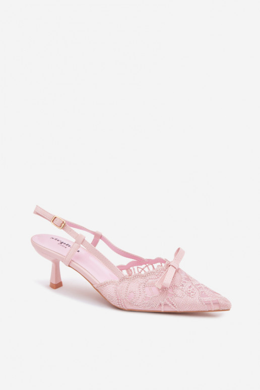 Women's Lace Heeled Sandals With Bow Pink Maribelle