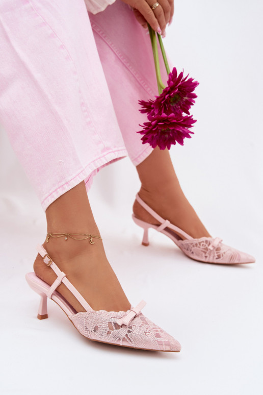 Women's Lace Heeled Sandals With Bow Pink Maribelle