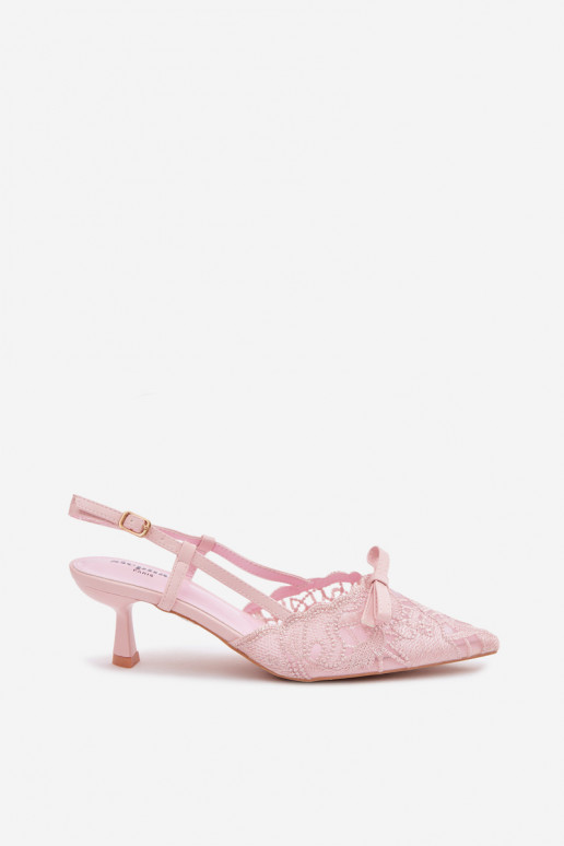 Women's Lace Heeled Sandals With Bow Pink Maribelle