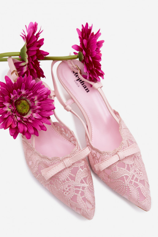 Women's Lace Heeled Sandals With Bow Pink Maribelle