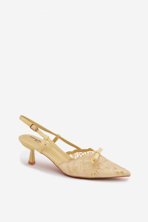 Lace Women's Heeled Sandals With Bow Yellow Maribelle