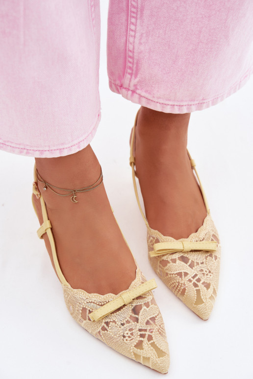 Lace Women's Heeled Sandals With Bow Yellow Maribelle