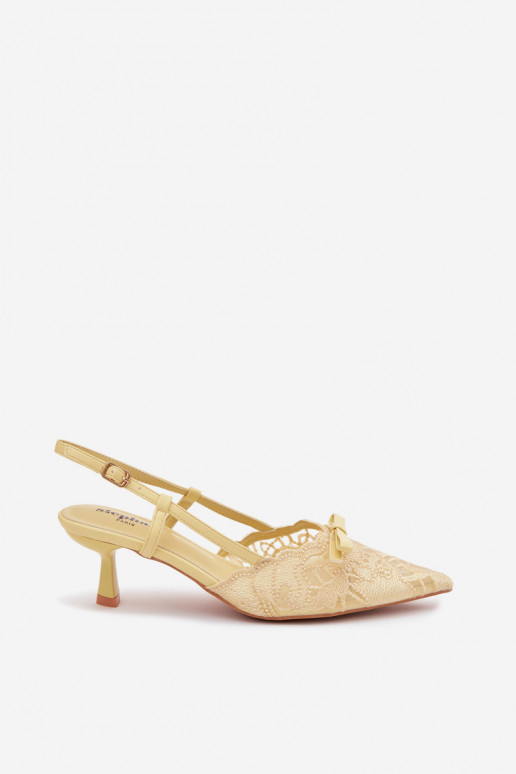 Lace Women's Heeled Sandals With Bow Yellow Maribelle