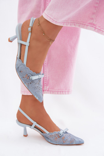 Women's Lace Heeled Sandals With Bow Blue Maribelle