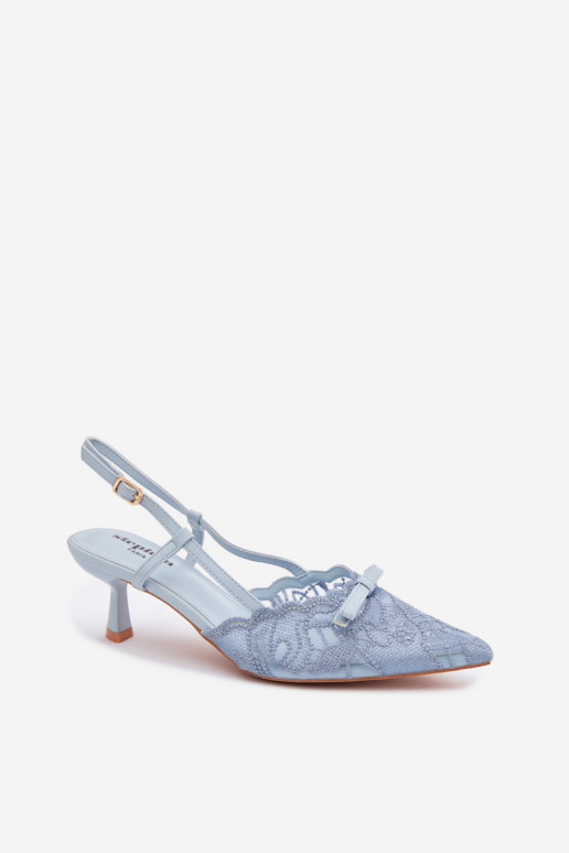 Women's Lace Heeled Sandals With Bow Blue Maribelle