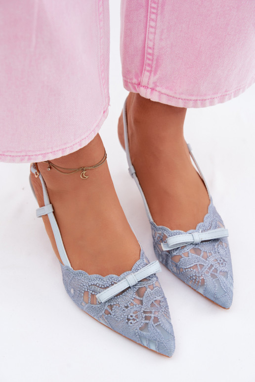 Women's Lace Heeled Sandals With Bow Blue Maribelle