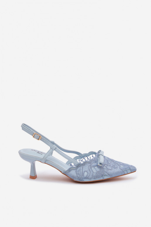 Women's Lace Heeled Sandals With Bow Blue Maribelle