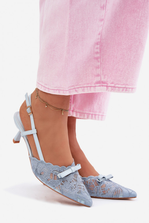 Women's Lace Heeled Sandals With Bow Blue Maribelle