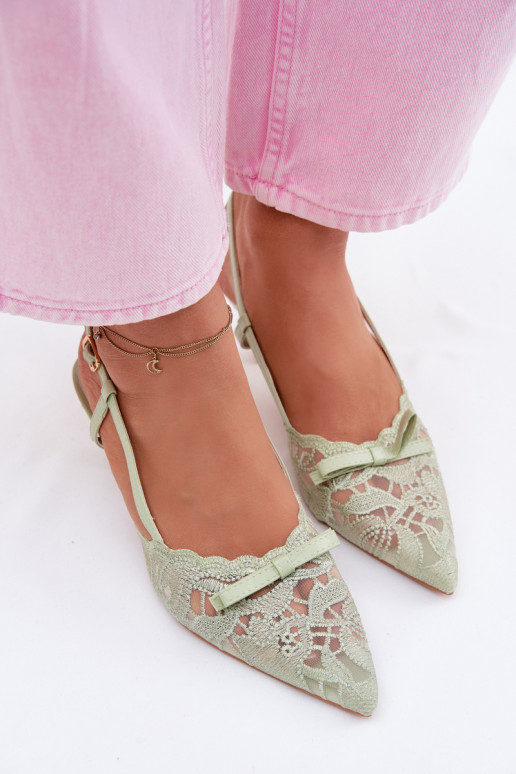 Lace Women's Heeled Sandals With Bow Green Maribelle