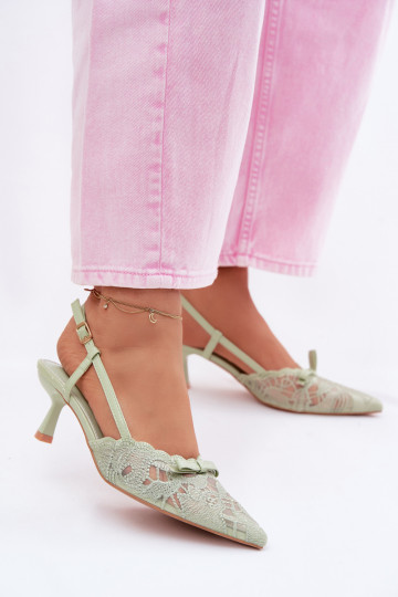 Lace Women's Heeled Sandals With Bow Green Maribelle 2