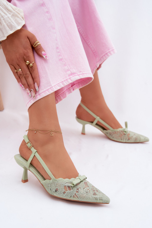 Lace Women's Heeled Sandals With Bow Green Maribelle