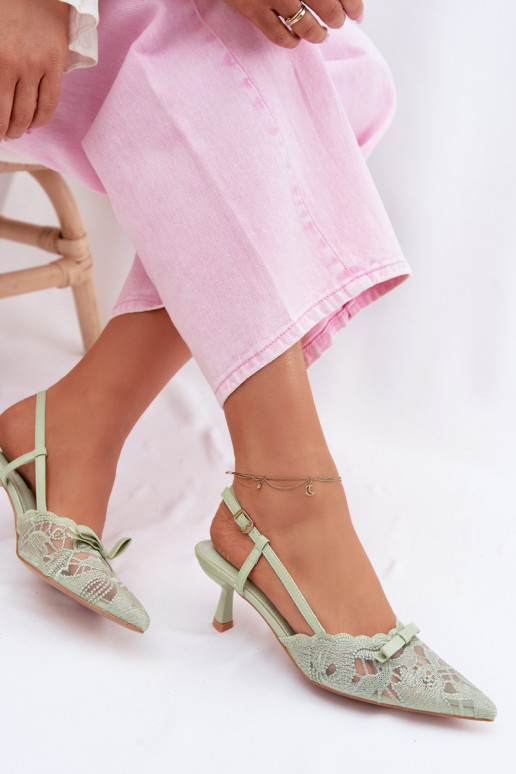 Lace Women's Heeled Sandals With Bow Green Maribelle