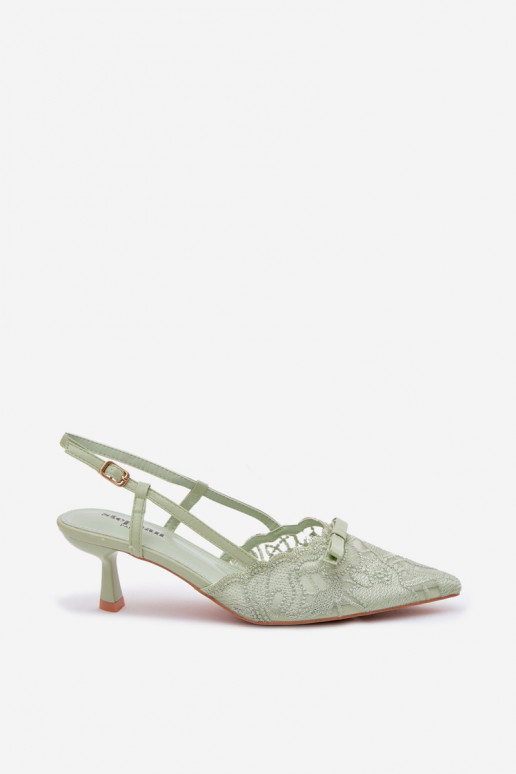 Lace Women's Heeled Sandals With Bow Green Maribelle