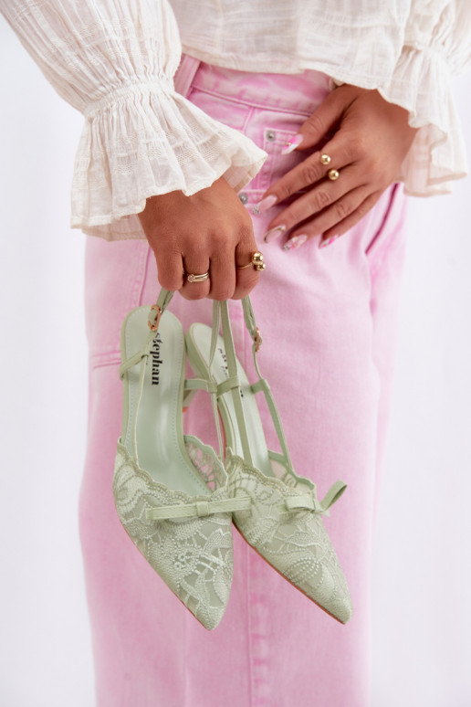 Lace Women's Heeled Sandals With Bow Green Maribelle