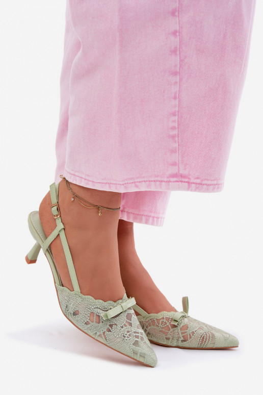 Lace Women's Heeled Sandals With Bow Green Maribelle