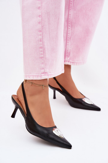 Women's black sandals with thin heels and decorative details Isadora 2