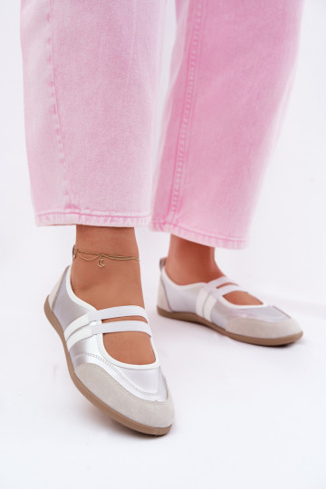 Silver sporty ballerinas with elastic straps Donatella 2