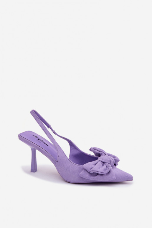 Women's High Heeled Sandals With Bow Purple Petrella