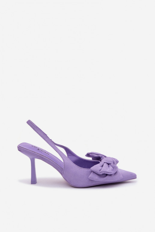 Purple women's sandals with thin heels and ribbons Petrella