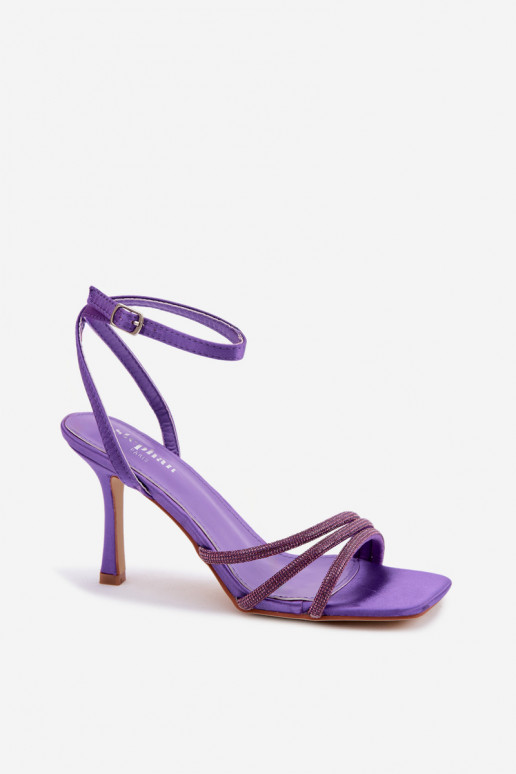 Purple women's sandals with thin heels and sparkling studs Chiara