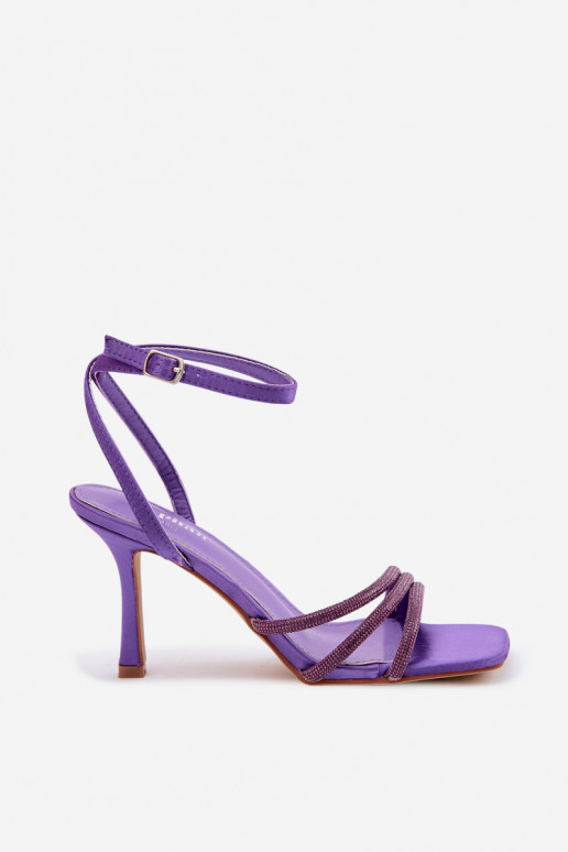 Women's High Heel Sandals With Straps And Rhinestones Purple Chiara