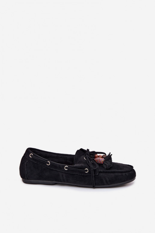 Women's Loafers With Fringes And Beads Black Teresa