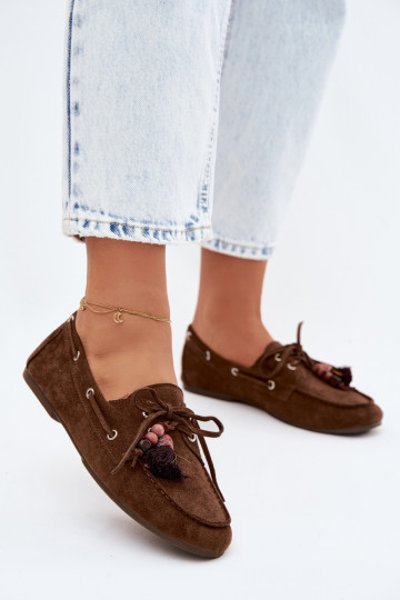 Women's Loafers with Fringes and Beads Brown Teresa