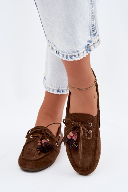 Women's Loafers with Fringes and Beads Brown Teresa