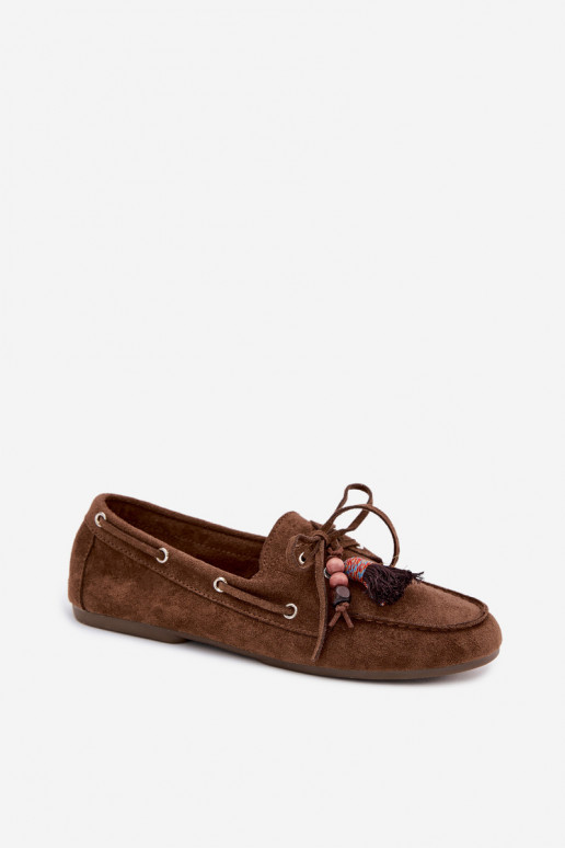 Women's Loafers with Fringes and Beads Brown Teresa