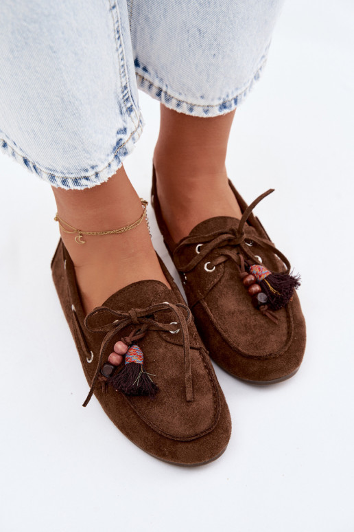 Women's Loafers with Fringes and Beads Brown Teresa
