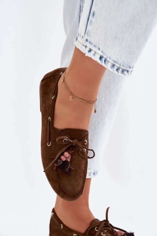 Women's Loafers with Fringes and Beads Brown Teresa