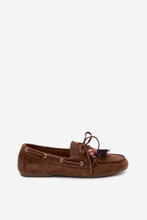 Women's Loafers with Fringes and Beads Brown Teresa