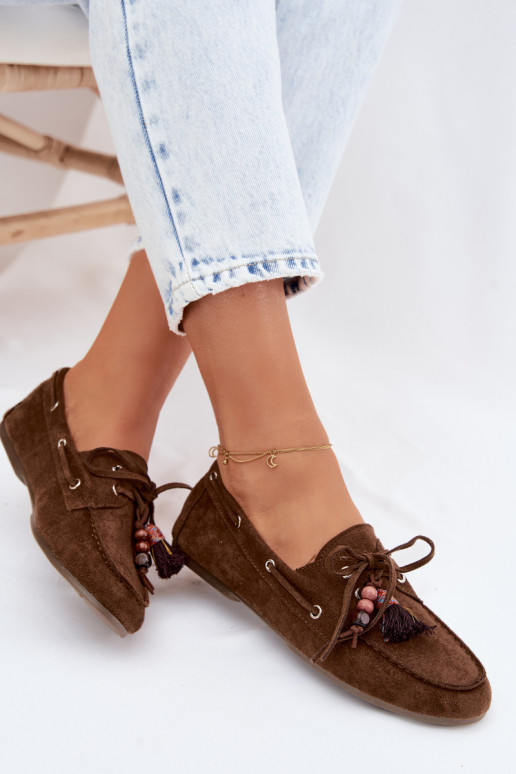 Women's Loafers with Fringes and Beads Brown Teresa