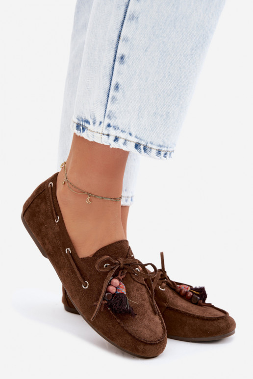 Women's Loafers with Fringes and Beads Brown Teresa