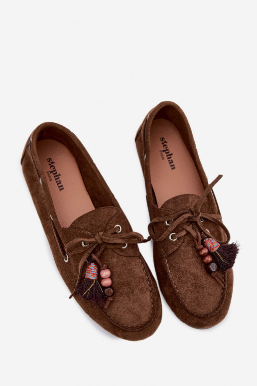 Women's Loafers with Fringes and Beads Brown Teresa