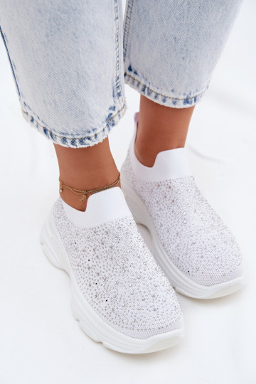 Women's Material Slip-On Sports Shoes With Embellishment White Melorae