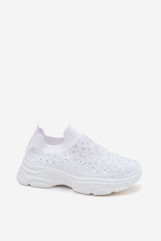Women's Material Slip-On Sports Shoes With Embellishment White Melorae