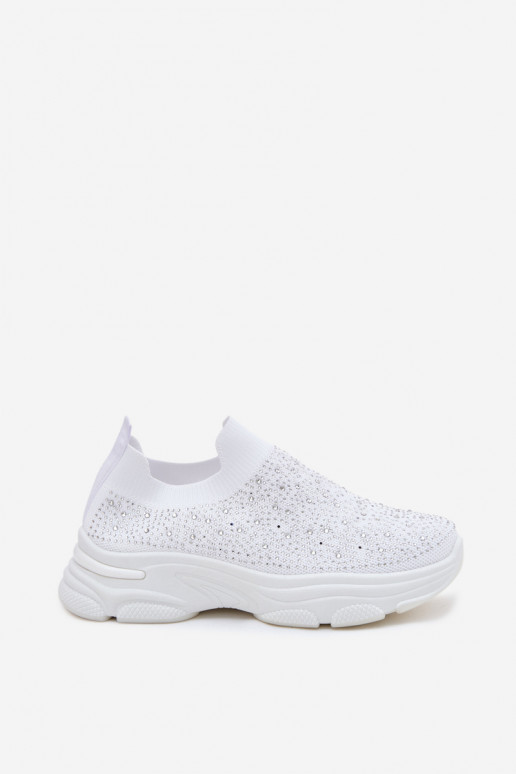 Women's Material Slip-On Sports Shoes With Embellishment White Melorae
