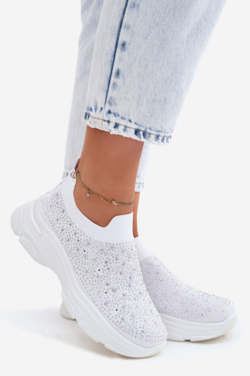 Women's Material Slip-On Sports Shoes With Embellishment White Melorae