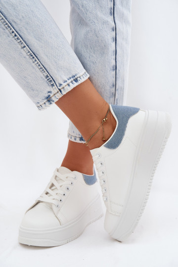 Białe i niebieskie sneakersy damskie z platformą z sztucznej skóry Calinae