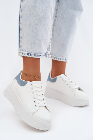 Białe i niebieskie sneakersy damskie z platformą z sztucznej skóry Calinae 2
