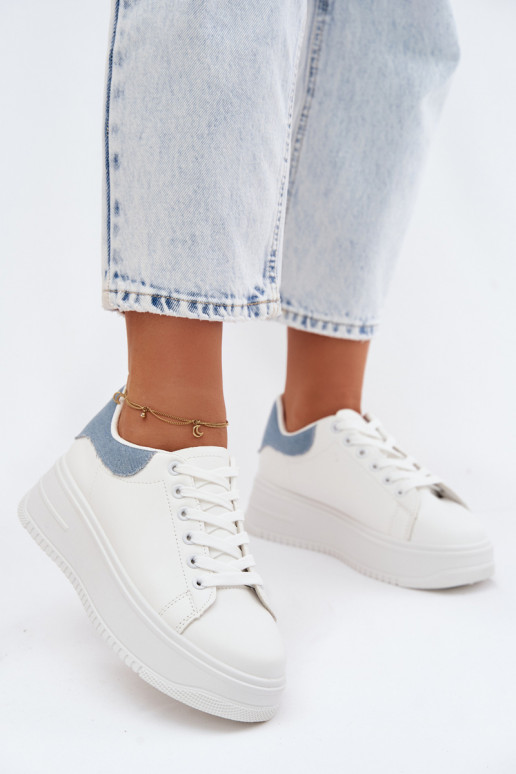 Women's Platform Sneakers With Imitation Leather White Blue Calinae