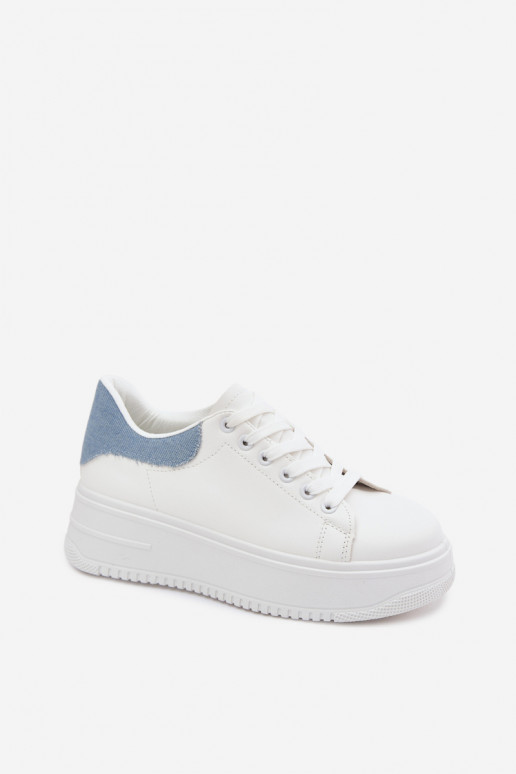 Women's Platform Sneakers With Imitation Leather White Blue Calinae