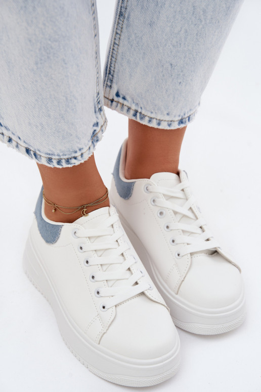 Women's Platform Sneakers With Imitation Leather White Blue Calinae
