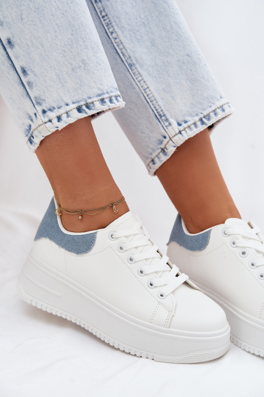 White and blue women's sneakers with platform made of faux leather Calinae