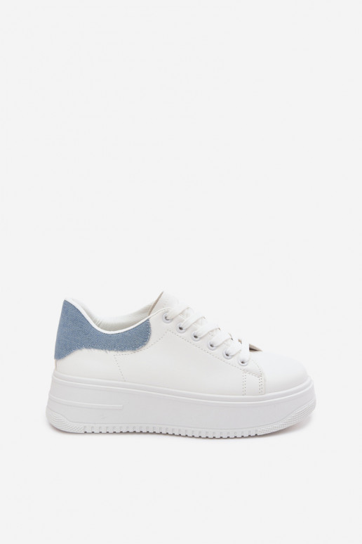 Women's Platform Sneakers With Imitation Leather White Blue Calinae