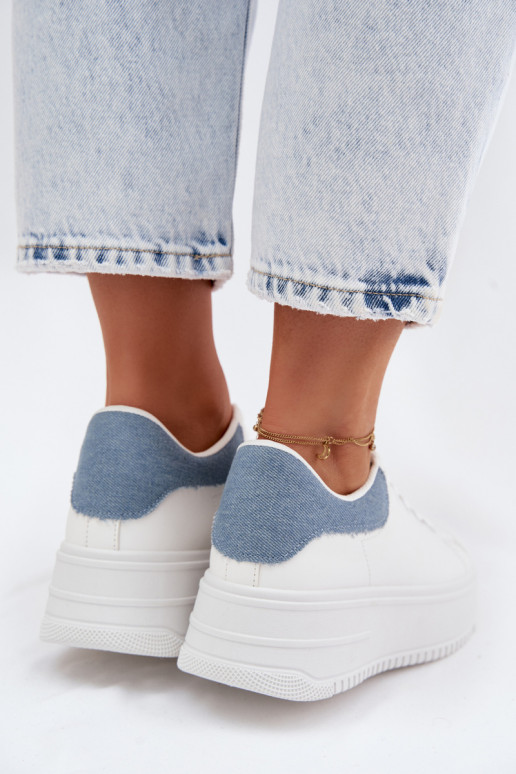 Women's Platform Sneakers With Imitation Leather White Blue Calinae