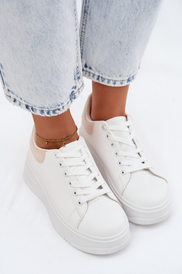 Women's Platform Sneakers With Faux Leather White-Beige Calinae